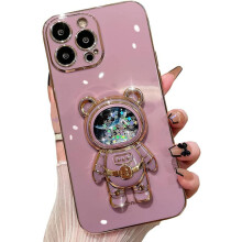 Roztomilý třpytivý nárazuvzdorný kryt s motivem astronauta pro iPhone 13Pro, fialový, se stojánkem a třpytivým designem