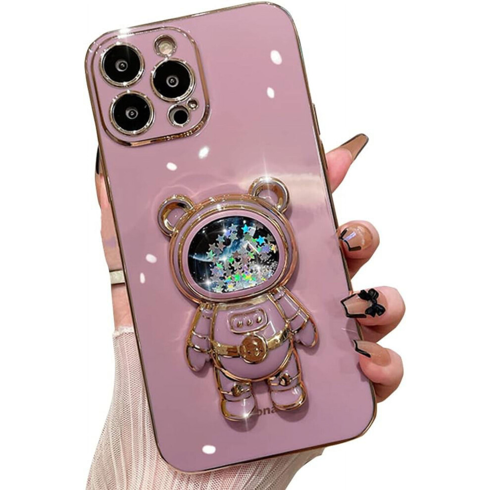 Cute Astronaut Glitter Shockproof Case For Iphone 13 Pro, With Kickstand And Bling Design Purple 9164030074644