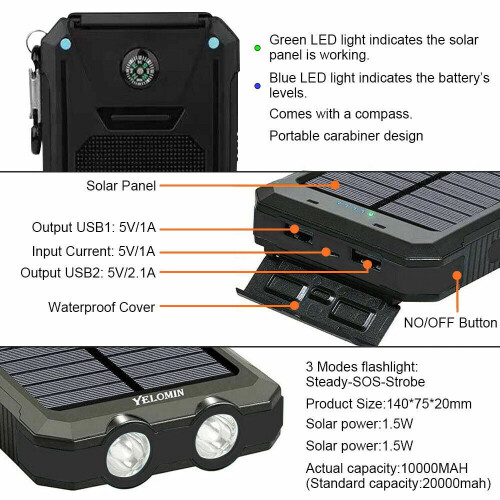 2024Super10000mAh Φορητός Φορτιστής USB Ηλιακή Τράπεζα Ενέργειας για Κινητό Τηλέφωνο 1
