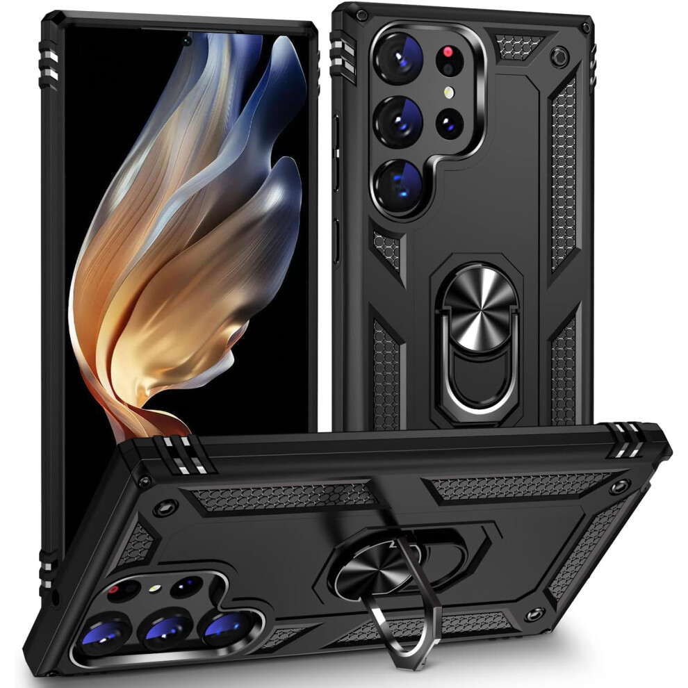 Galaxy S23 Ultra Case, Military Grade Shockproof Cover With Ring Magnetic Kickstand, Drop Tested, Compatible With Samsung Galaxy S23 Ultra - Black 9164030215498