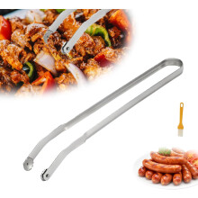 Grillzange zum Wenden von Würstchen, verbesserte, robuste Grillzange aus Edelstahl, kompatibel mit Außengrills, lange silberne Fleisch- und