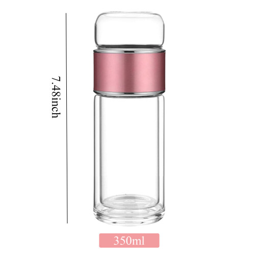 Infusifie Μπουκάλι Τσαγιού Infusifie 350ml, Φορητό Διπλό Γυάλινο Κύπελλο Τσαγιού με 2