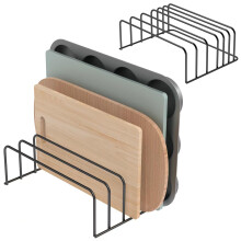 2 Pack Cutting Board Organizer Black, Rust Resistant Steel Rack for Kitchen Cabinet and Countertop