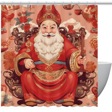 Cortina de ducha con ojales y ganchos, diseño del dios chino de la riqueza, 167 x 182 cm (66" x 72"), ideal para la decoración del baño.