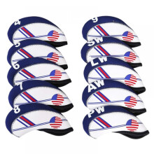 Golf witte en blauwe neopreen golfclubhoes met Amerikaanse vlagmotief, beschermhoes voor wedge-ijzers.