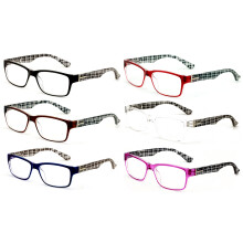 Lot de 6 paires de lunettes de lecture rectangulaires modernes, confortables et légères - Verres clairs - Motif à carreaux et rayures -