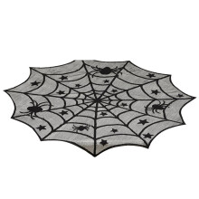 Halloween-lepakko-hämähäkinverkkopöytäliina, musta pitsi pyöreä pöytäliina juhlakoristeisiin