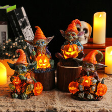 SUSUchens Halloween Kurpitsa Lamppu Puutarha Hartsi Patsas Gnome Holding Valaistus Kurpitsa Koriste Halloween Koti Juhla Koristeet Tyyli D