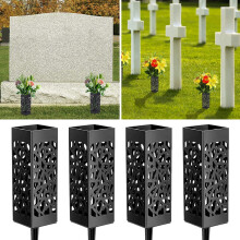 Toorise4Pack Friedhofsvasen als Dekoration mit langem Erdspieß und Abflusslöchern, hohle Grabsteinvase, Blumenmarkierung für den Außenbereich