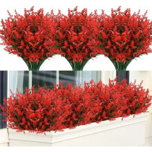 Begine24 stuks kunstbloemen rood, groen, plastic nepbloemen, 5 vorken simulatie tarweaar lavendel, tuindecoratie
