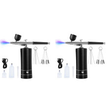 2X Airbrush-sæt Genopladelig ledningsfri airbrush-kompressor, 30PSI højtryk, bærbar håndholdt airbrush, airbrush