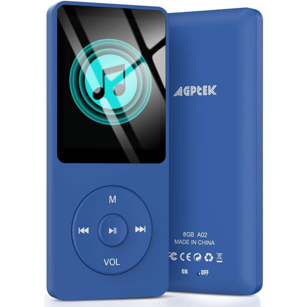 A02 8Gb Mp3 Player, 70 Hours Playback Lossless Sound Music Player, Supports Up To 128Gb, Dark/Blue 9464372878833
