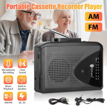 Portable Walkman Cassette Player, DISEN AM/FM Radio with Built-in Speaker & 3.5mm Jack, USB/AABattery Powered - Black