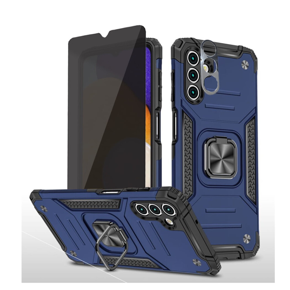 Xhy Compatible With Samsung Galaxy A13 5G Case, Privacy Screen Protector, Magnetic Ring Holder, Kickstand, Military-Grade Protection - Blue 9464372879205