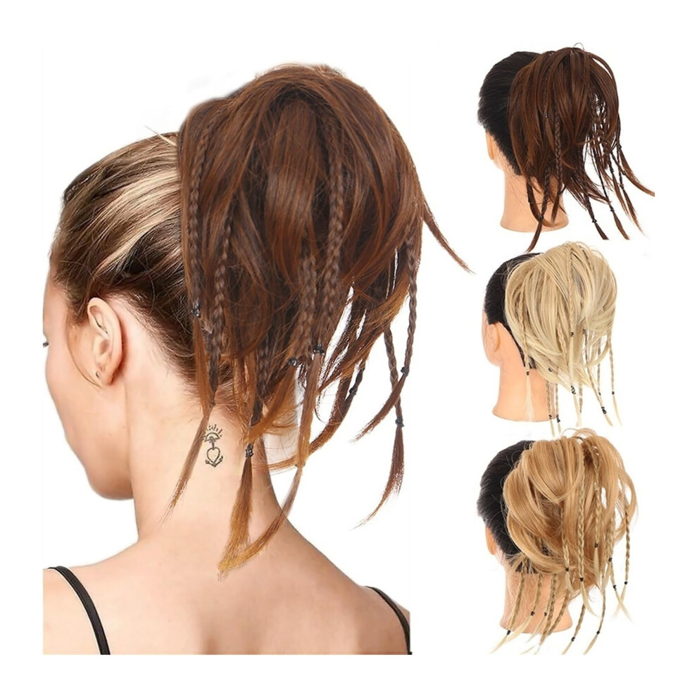 Unisex Messy Bun Hair Piece Synthetic Braided Chignon Ponytail Extension For Women Sw371b