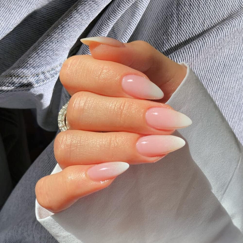 Pink Medium Almond Press On Nails Gradient French Ombre Reusable Acrylic Fake Nails Set