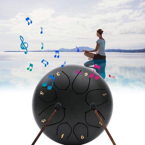 Tambor de língua de aço de 6 polegadas e 6 notas, sino de chuva de mão com baquetas, som relaxante para jardim, compatível com uso externo. 2