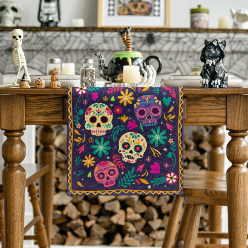 Caminho de mesa Smile Watercolor Craven Day of the Dead 13x48 polegadas 2