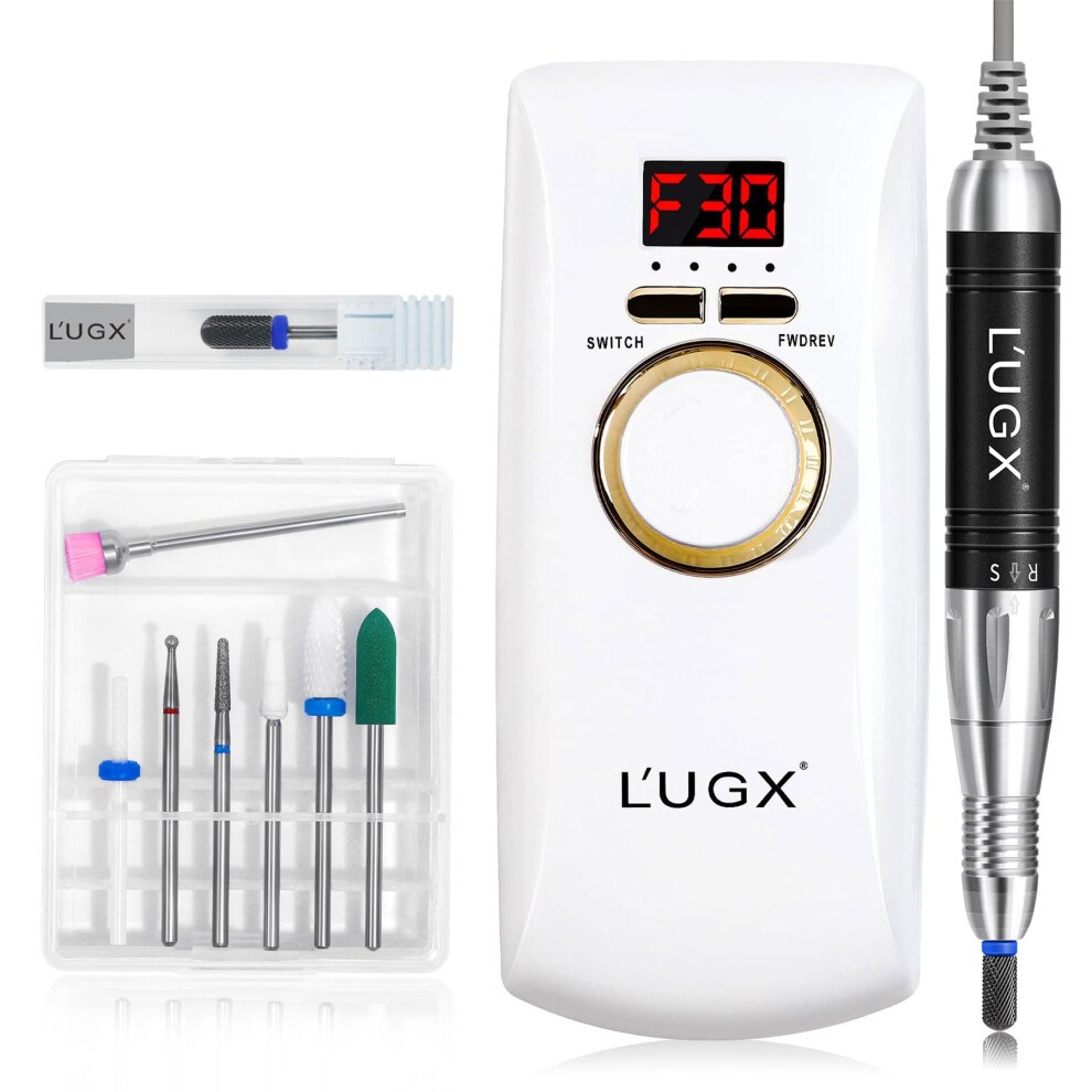 Electric Nail Drill 30000RPM for Acrylic and Gel Nails, Low Noise, Ergonomic Grip, 8 Bits Included