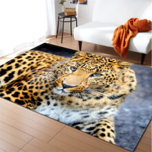 Living Room Rug with 3D Animal Print, Soft Medium Pile Carpet, AntiSlip Washable Floor Mat for Bedroom or Kids Room (Yellow Leopard, 80x120cm)