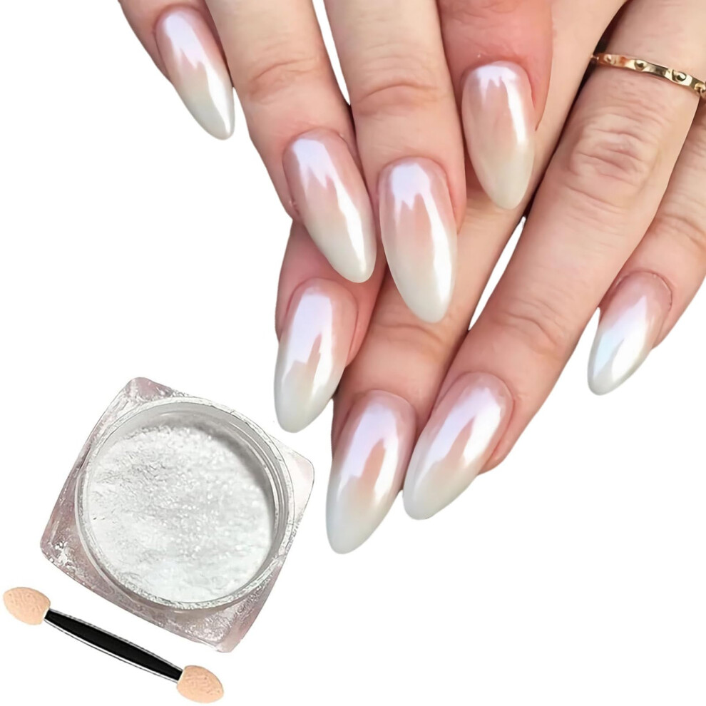 White Chrome Nail Powder Pearl Holographic Pigment With Mermaid Aurora Effect And Mirror Finish