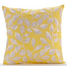 Euro Sham -tyynynpäälliset 26x26 tuumaa, silkkiset tyynyliinat sänkyyn, keltaiset kukka- ja lehtipaljetit, yhteensopiva 65x65 cm:n
