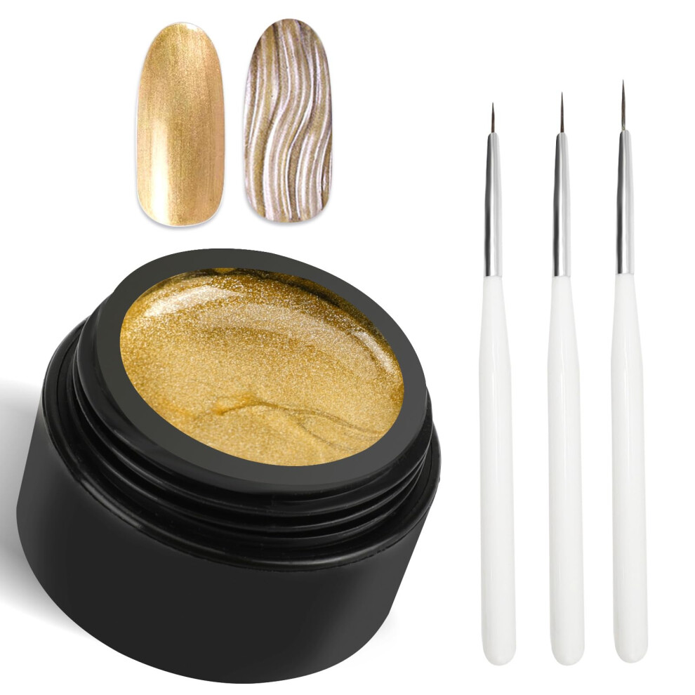 Gold 8Ml Light Chrome Nail Polish With Brush, Metallic Gel Finish For Salon Or Diy Manicure