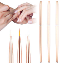 Golden Nail Art Liner Brush Set 3pcs with Thin Striping Brushes for Precise Gel Polish Designs