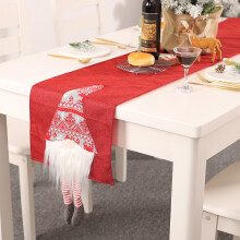 Polyester Cotton Blend Table Runner For Christmas Gnome Decor, Machine Washable Linen, Farmhouse Style, Perfect For Holiday Tabletop Decor (Red,