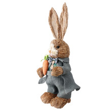Charming Grey Pu Grass Bunny for Farmhouse Style Decorations, Tabletop Easter Decoration with Carrot, Lifelike Standing Bunny Statue, 1PCS