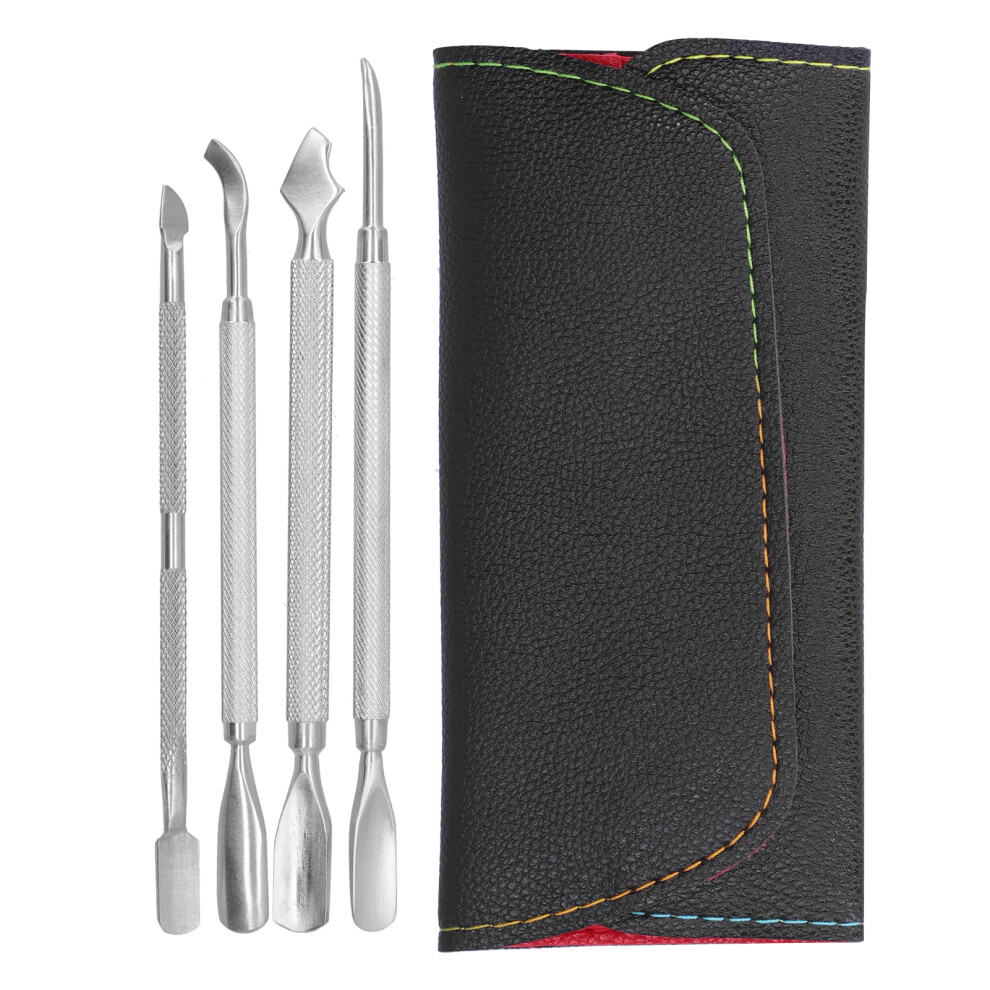 Stainless Steel Manicure Tools Set, Ergonomic Non-Slip Cuticle Pusher & Trimmer, Versatile Design For Fingernails & Toenails, 4PCS