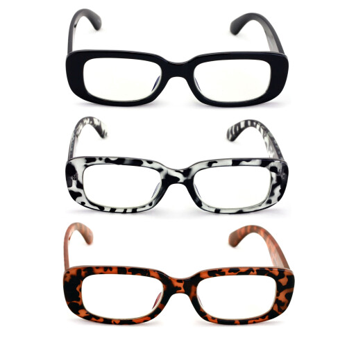 3 ζευγάρια γυναικεία ορθογώνια μπλε γυαλιά ανάγνωσης που μπλοκάρουν το φως, 2