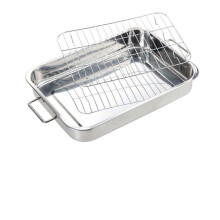 Stainless Steel Roasting Pan with Rack, Mirror Polished Oven Tray for Baking Meat and Vegetables, 42x32x6.5CM