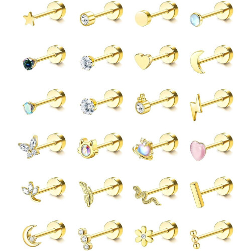 Σκουλαρίκια χόνδρου Jstyle24Pcs για γυναίκες άνδρες, καρφιά χειρουργικού χάλυβα 20G με