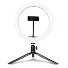 Foco de relleno circular LED con soporte triangular de escritorio ajustable por USB y control remoto para la sala de transmisión en vivo.