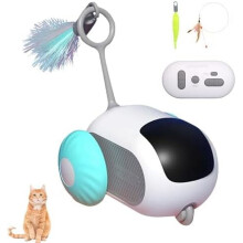 Turbo Tail3.0Blue - Chytrá elektrická interaktivní hračka pro kočky na dálkové ovládání, dobíjecí přes USB s peřím, kompatibilní s