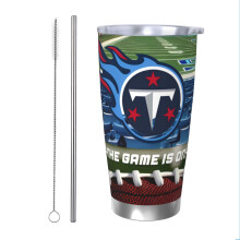 Thermos in acciaio inox 304 con coperchio e cannuccia, a tema Titans Football Team, capacità 20 oz (590 ml), compatibile con i portabicchieri per