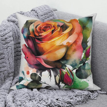 Kussenslopen van katoen en linnen voor de woonkamer, bankdecoratie, met rozenprint, vierkante kussenhoes.