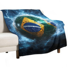 Superzachte flanellen microvezel plaid met Braziliaanse vlag en bliksemprint, 102 x 127 cm, voor op de bank, het bed of de fauteuil. Een heerlijk