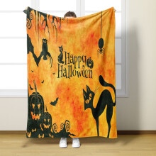 Halloween pompoen dekens met spookjesmotief, lichtgewicht, knusse beddeken, zachte seizoensdeken voor op reis, geschikt voor volwassenen en kinderen,