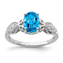 Inel din argint sterling placat cu rodiu, cu topaz albastru lustruit și zirconii albe QR7136