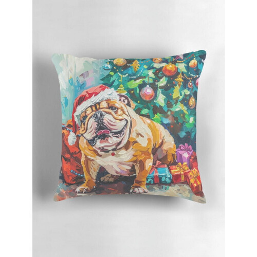Μαξιλαροθήκες Bulldog Christmas Cheer Throw, Θήκες Μαξιλαροθήκες, Θήκη Καναπέ 16x16 ίντσες, Δύο 2