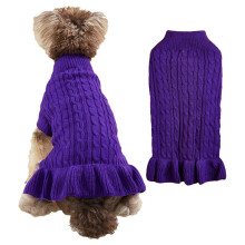 Warmer, eleganter Rollkragenpullover aus Seil für Haustiere, dehnbarer Strickpullover mit Rüschen, Haustieraccessoires und Tierbedarf