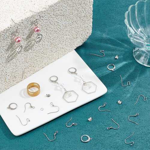 Κιτ κατασκευής σκουλαρικιών DIY, σετ γάντζων από ανοξείδωτο ατσάλι, μεταλλικό 1