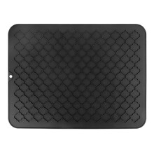 Tapis égouttoir à vaisselle pour plan de travail, facile à nettoyer, en silicone, résistant à la chaleur - Taille L (40,6 cm x 30,5 cm, noir)