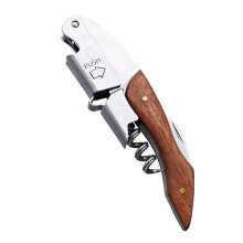 Wood Handle / Stainless Corkscrew Double Hinge Waiters Wine Key Bottle Opener