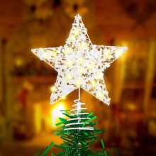 Kerstster Hert Boomtopper met 10 lampjes, metalen hol ontwerp, glinsterend, voor binnen- en kantoordecoratie