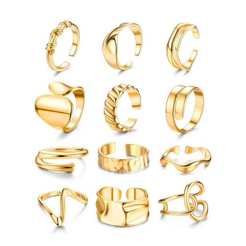 Jstyle12PCS Χρυσά Χοντρά Δαχτυλίδια για Γυναικεία, Χοντρά Δαχτυλίδια Επιχρυσωμένα με