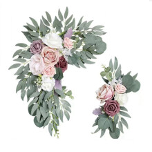Kunstmatige trouwboog met bloemenset, boho eucalyptus slinger, gordijnen, trouwdecoratie, welkomstbord, B