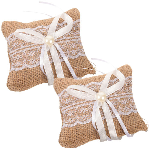 2pcs Bridal Linen Ring Pillow Creative Lace Ring Box for Wedding Ring Storage 1